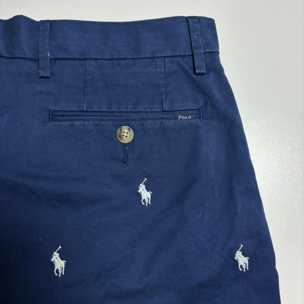 Polo Ralph Lauren All Over Pony Print Shorts Mens 29 Navy Blue Embroidered Chino